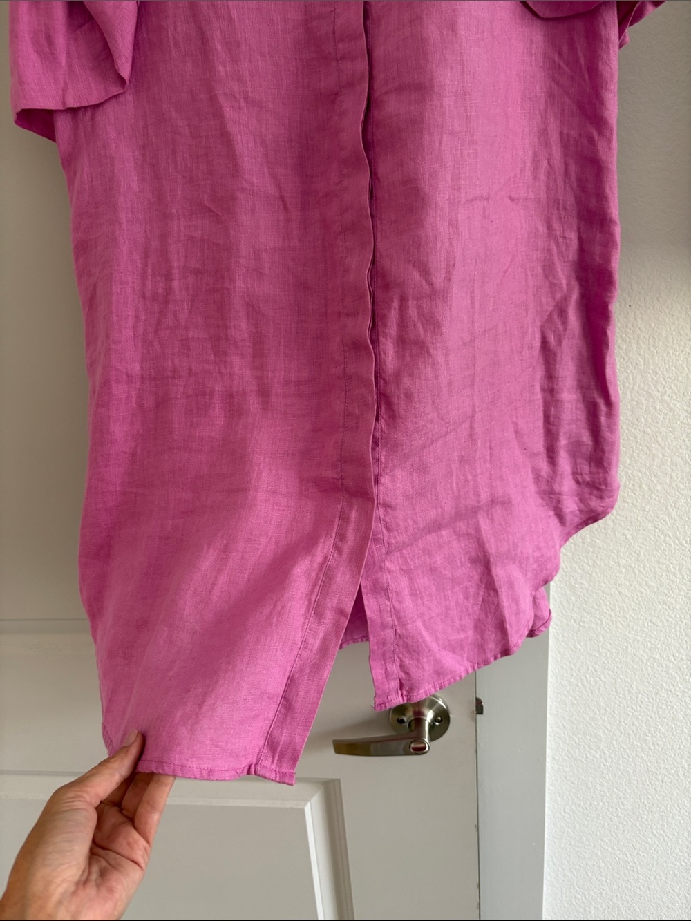 Pink Ruffle Sleeve Button-Down Linen Dress - Picture 5 of 5